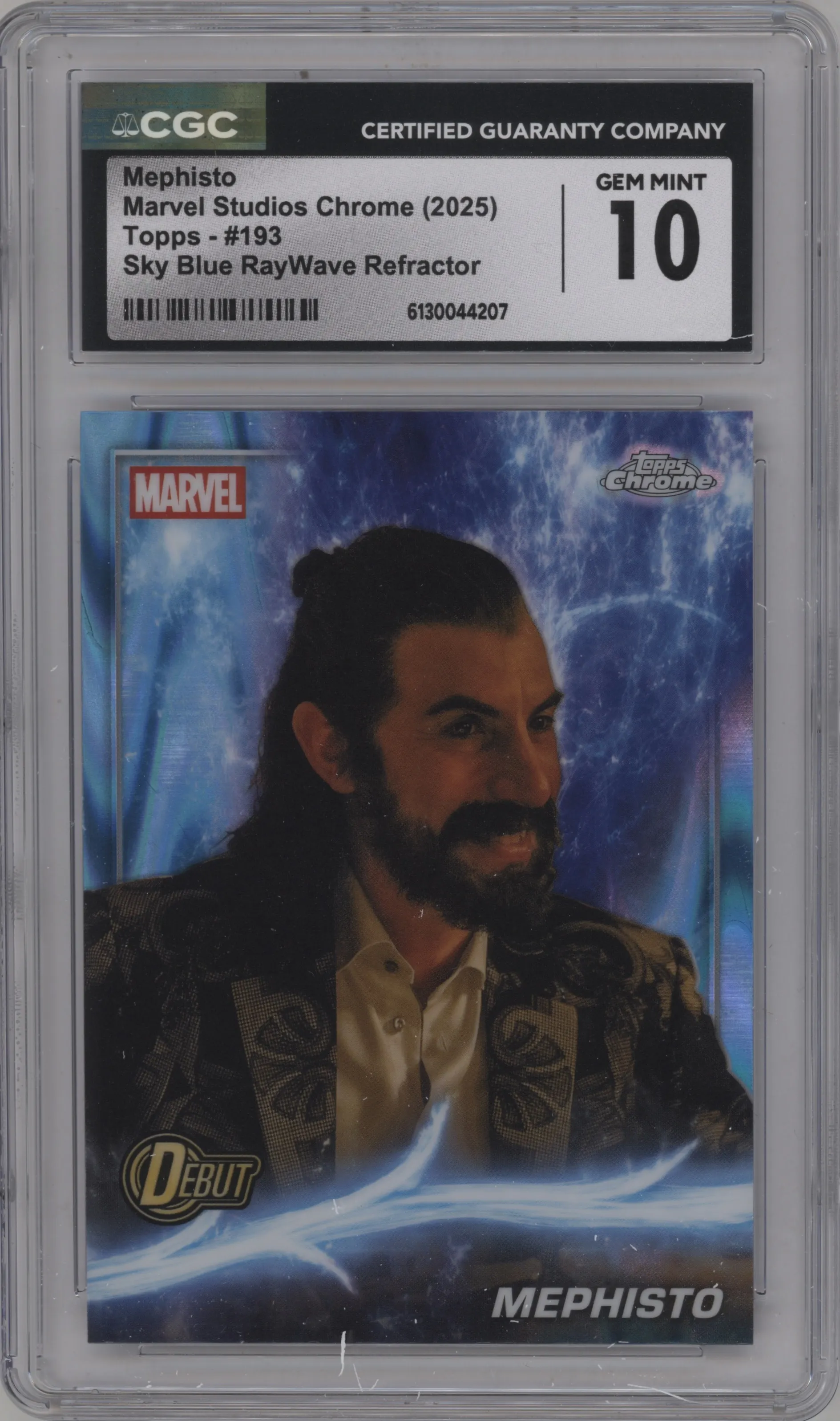2025 Topps Chrome Marvel Studios Mephisto Sky Blue RayWave Refractor #193 CGC 10