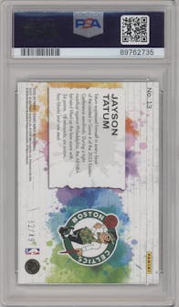 Jayson Tatum from the 2023-24 Panini Court Kings set featuring a Violet parallel graded by PSA and given an overall grade of 10.
