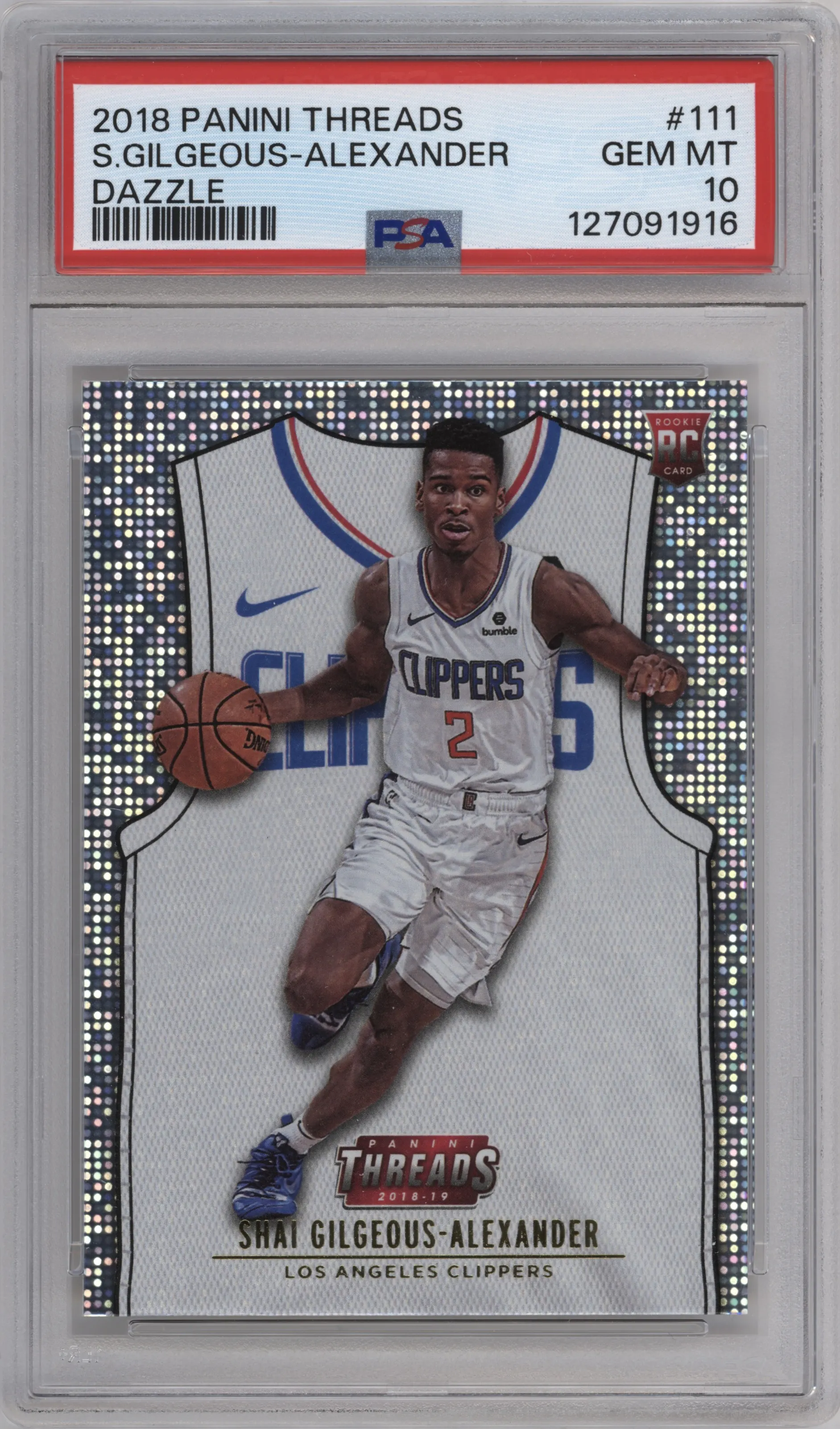 2018 Panini Threads Rke.Assoc.Jrsy. Shai Gilgeous-Alexander Dazzle #111 PSA 10