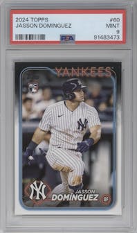 Jasson Dominguez from the 2024 Topps  set graded by PSA and given an overall grade of 9.