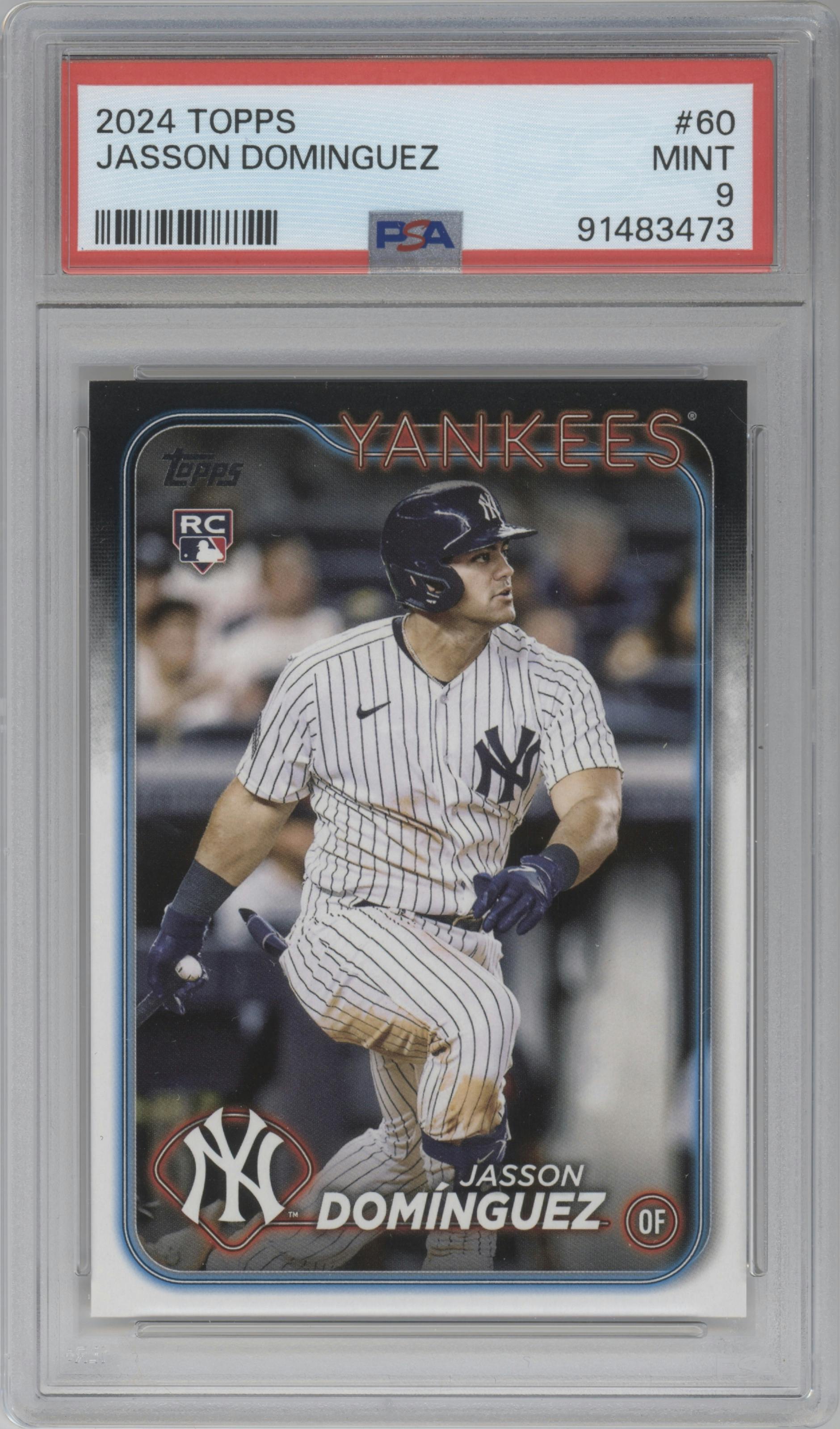 Jasson Dominguez from the 2024 Topps  set graded by PSA and given an overall grade of 9.