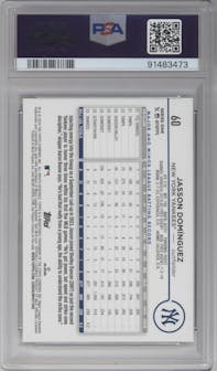 Jasson Dominguez from the 2024 Topps  set graded by PSA and given an overall grade of 9.