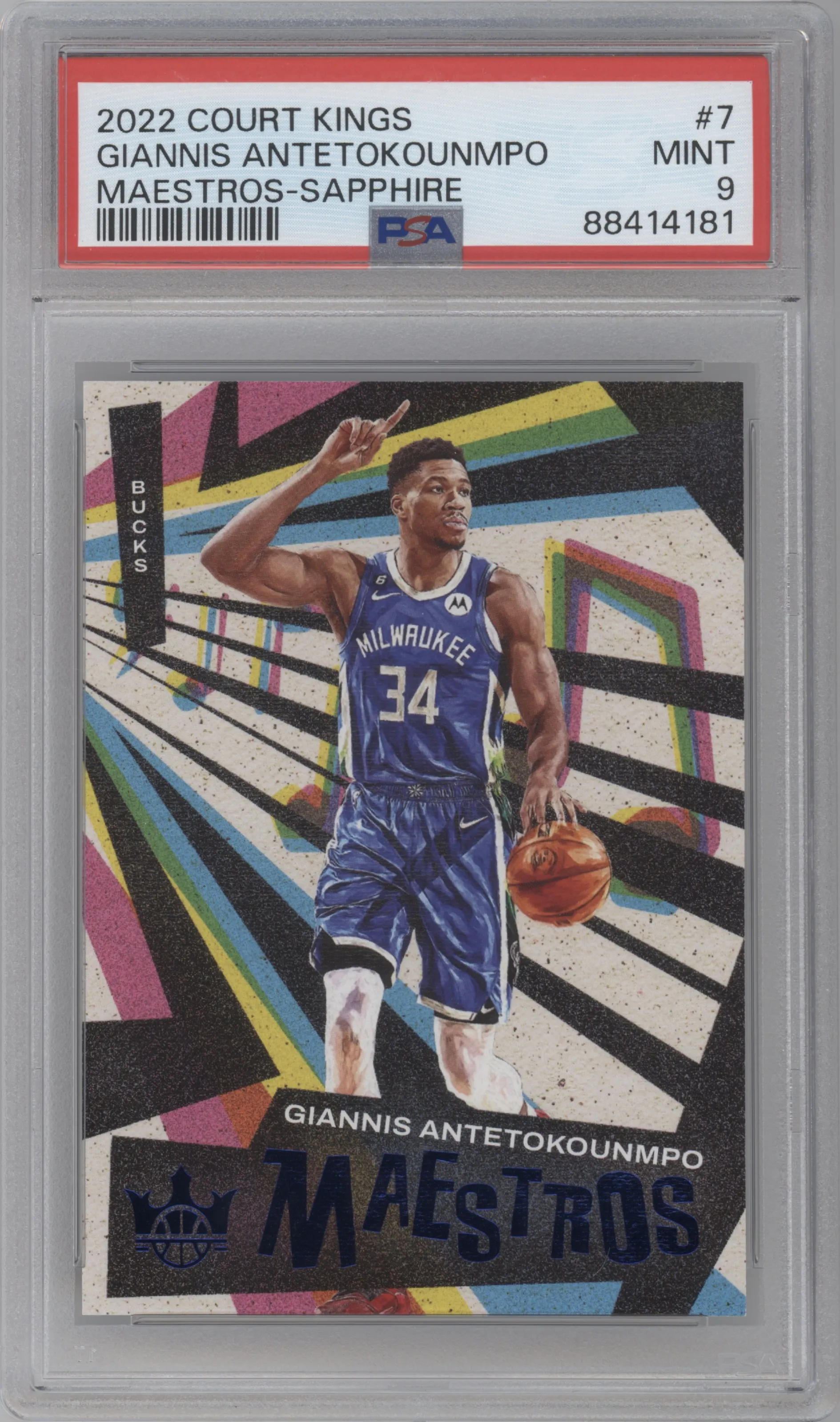 2022 Panini Court Kings Maestros Giannis Antetokounmpo Sapphire #7 PSA 9