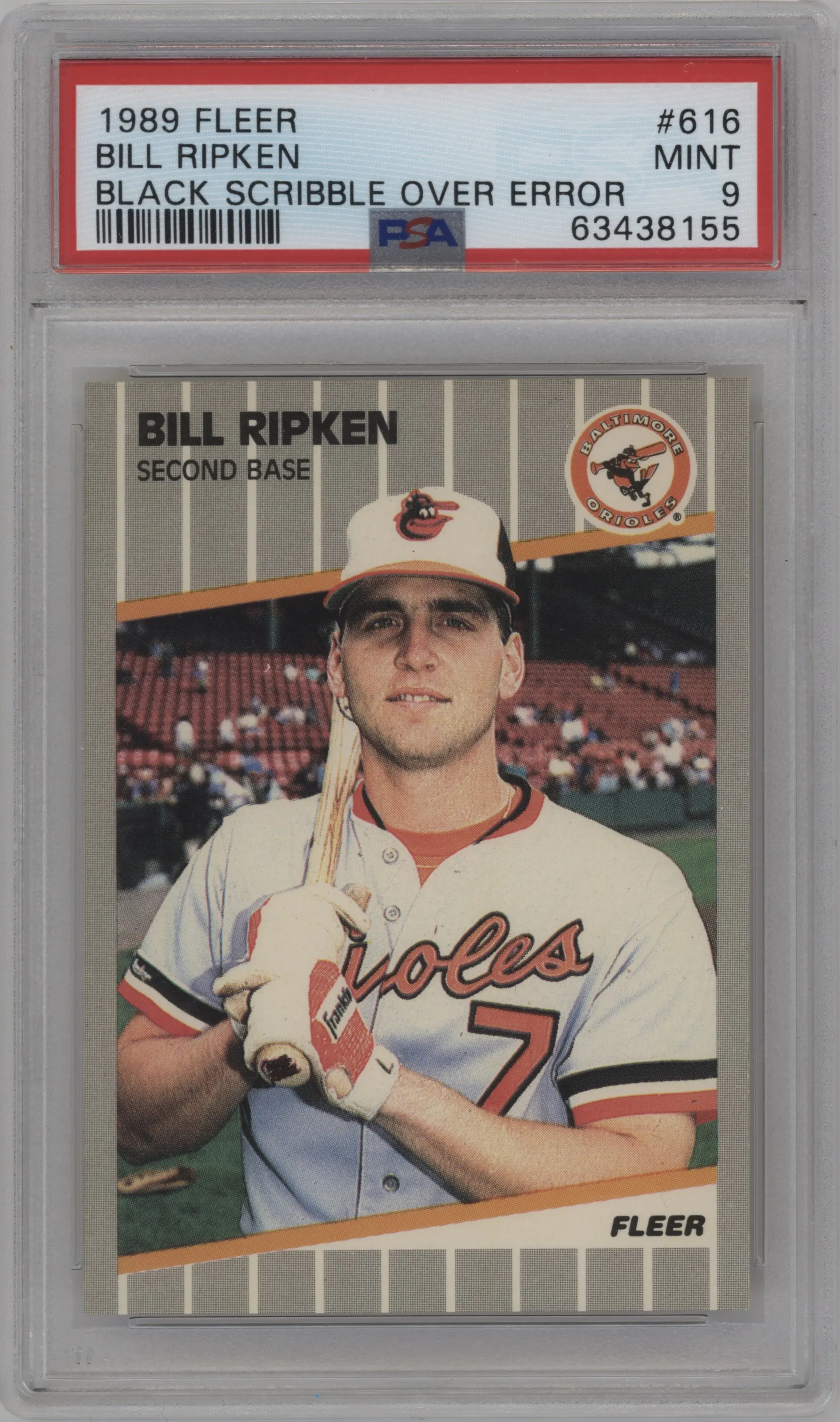 1989 Fleer Bill Ripken Scribble Over Error #616 PSA 9