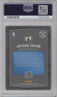 Jayson Tatum from the 2017-18 Panini Donruss Optic set featuring a Red/Yellow  parallel graded by PSA and given an overall grade of 10.