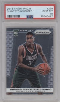 Giannis Antetokounmpo from the 2013-14 Panini Prizm set graded by PSA and given an overall grade of 10.