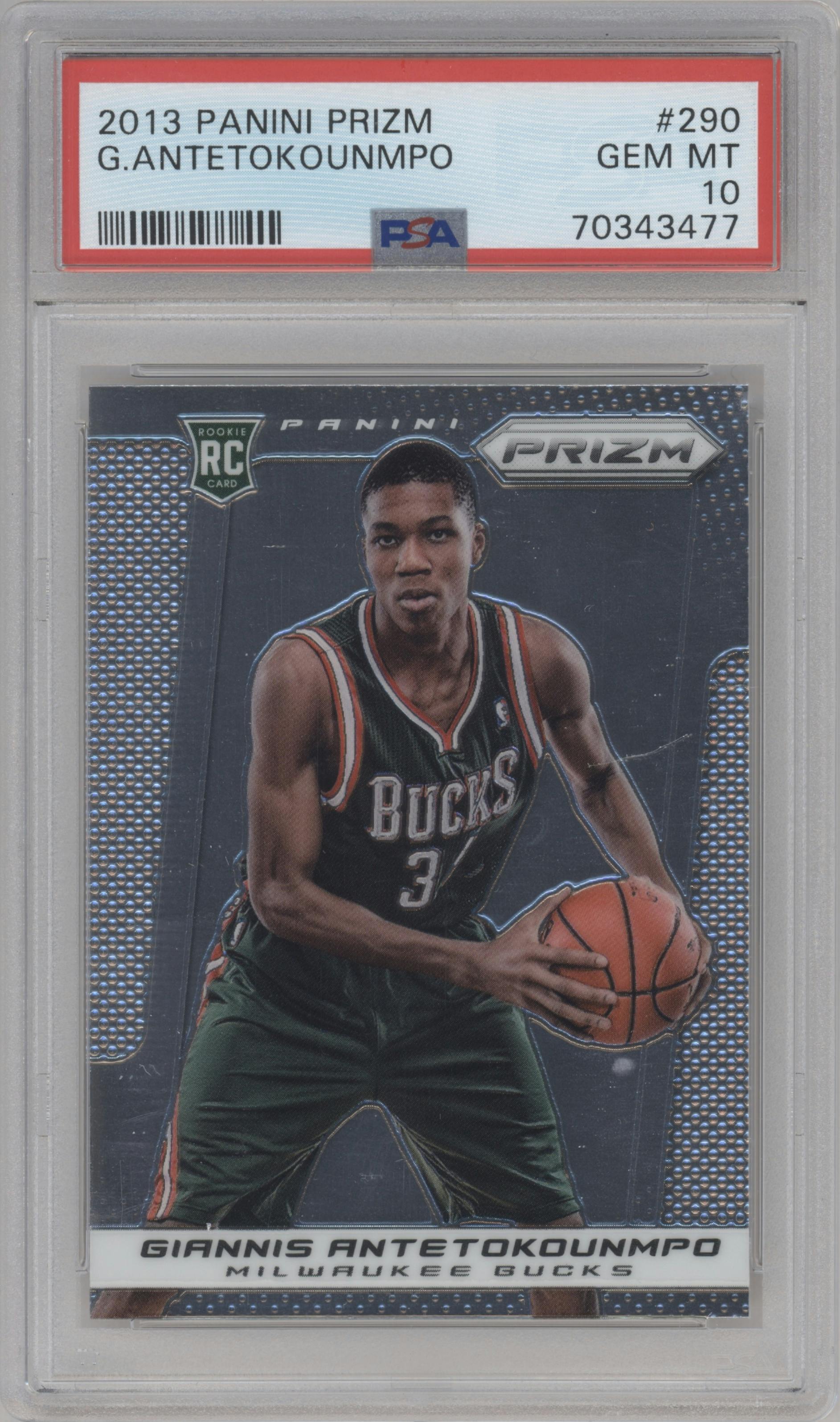 Giannis Antetokounmpo from the 2013-14 Panini Prizm set graded by PSA and given an overall grade of 10.