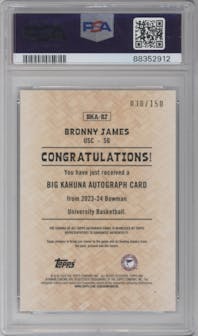 Bronny James from the 2023-24 Bowman U Chrome set graded by PSA and given an overall grade of 10.