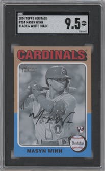 Masyn Winn from the 2024 Topps Heritage set featuring a Black and White Image parallel graded by SGC and given an overall grade of 9.5.