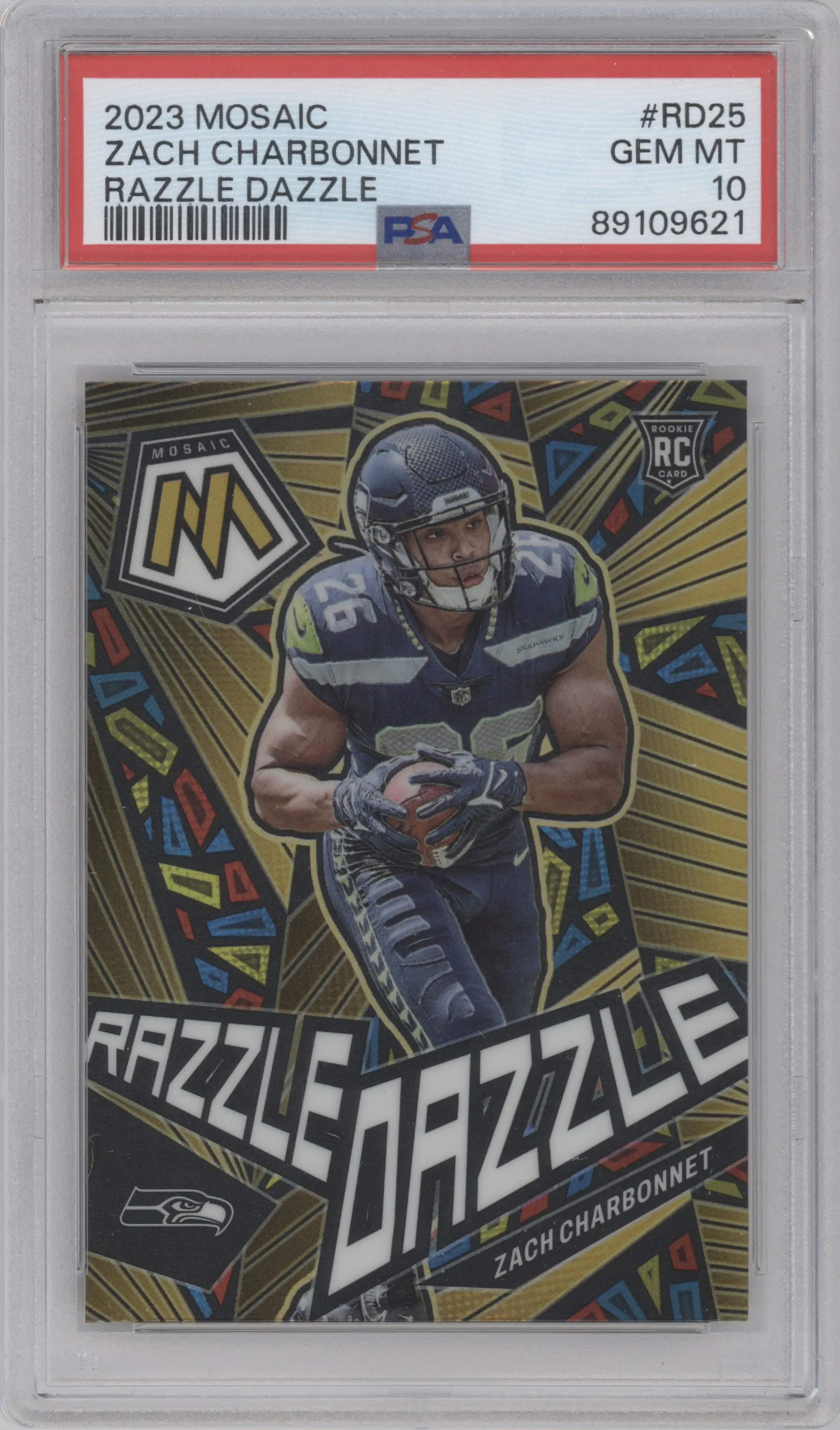 2023 Panini Mosaic Razzle Dazzle Zach Charbonnet #RD-25 PSA 10