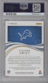 D'Andre Swift from the 2020 Panini Immaculate Collection set featuring a Gold parallel graded by PSA and given an overall grade of 8.