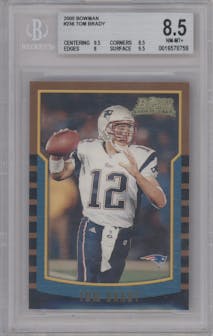 Tom Brady from the 2000 Bowman set graded by Beckett and given an overall grade of 8.5.