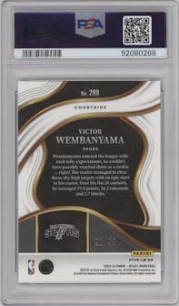 Victor Wembanyama from the 2023-24 Panini Select  set featuring a Purple Cracked Ice parallel graded by PSA and given an overall grade of 10.