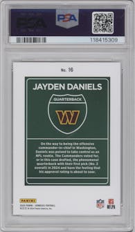 Jayden Daniels from the 2024 Donruss set graded by PSA and given an overall grade of 8.