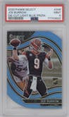 Joe Burrow from the 2020 Panini Select set featuring a Die-Cut Light Blue parallel graded by PSA and given an overall grade of 9.
