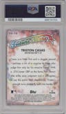Triston Casas from the 2023 Topps Chrome Logofractor Edition set featuring a Orange Refractor parallel graded by PSA and given an overall grade of 10.