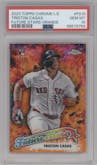 Triston Casas from the 2023 Topps Chrome Logofractor Edition set featuring a Orange Refractor parallel graded by PSA and given an overall grade of 10.