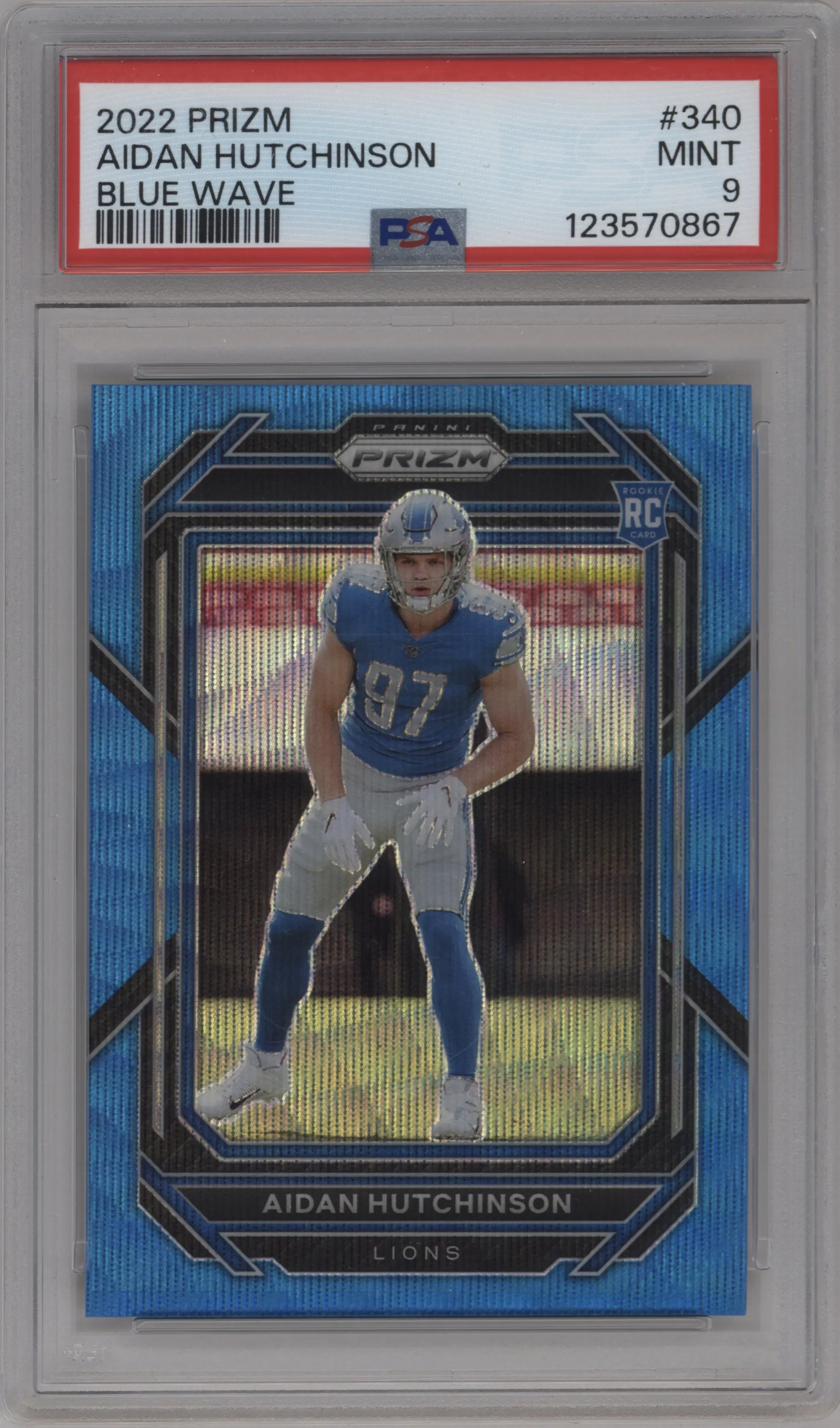 2022 Panini Prizm Aidan Hutchinson Blue Wave #340 PSA 9