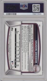 Vaughn Grissom from the 2023 Bowman Mega Box set featuring a Purple Refractor parallel graded by PSA and given an overall grade of 10.