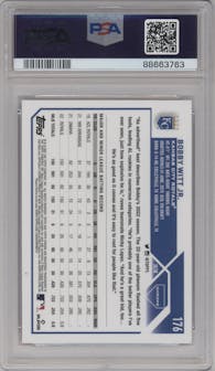  Bobby Witt Jr. from the 2023 Topps Chrome set featuring a Pink Refractor parallel graded by PSA and given an overall grade of 10.