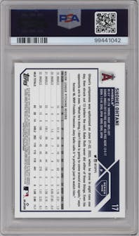 Shohei Ohtani from the 2023 Topps Series 1 set graded by PSA and given an overall grade of 10.