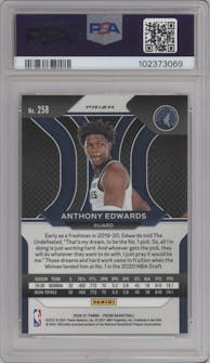 Anthony Edwards from the 2020-21 Panini Prizm set featuring a Silver Prizm parallel graded by PSA and given an overall grade of 10.