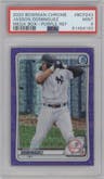 Jasson Dominguez from the 2020 Bowman Chrome Mega Box set featuring a Purple Refractor parallel graded by PSA and given an overall grade of 9.