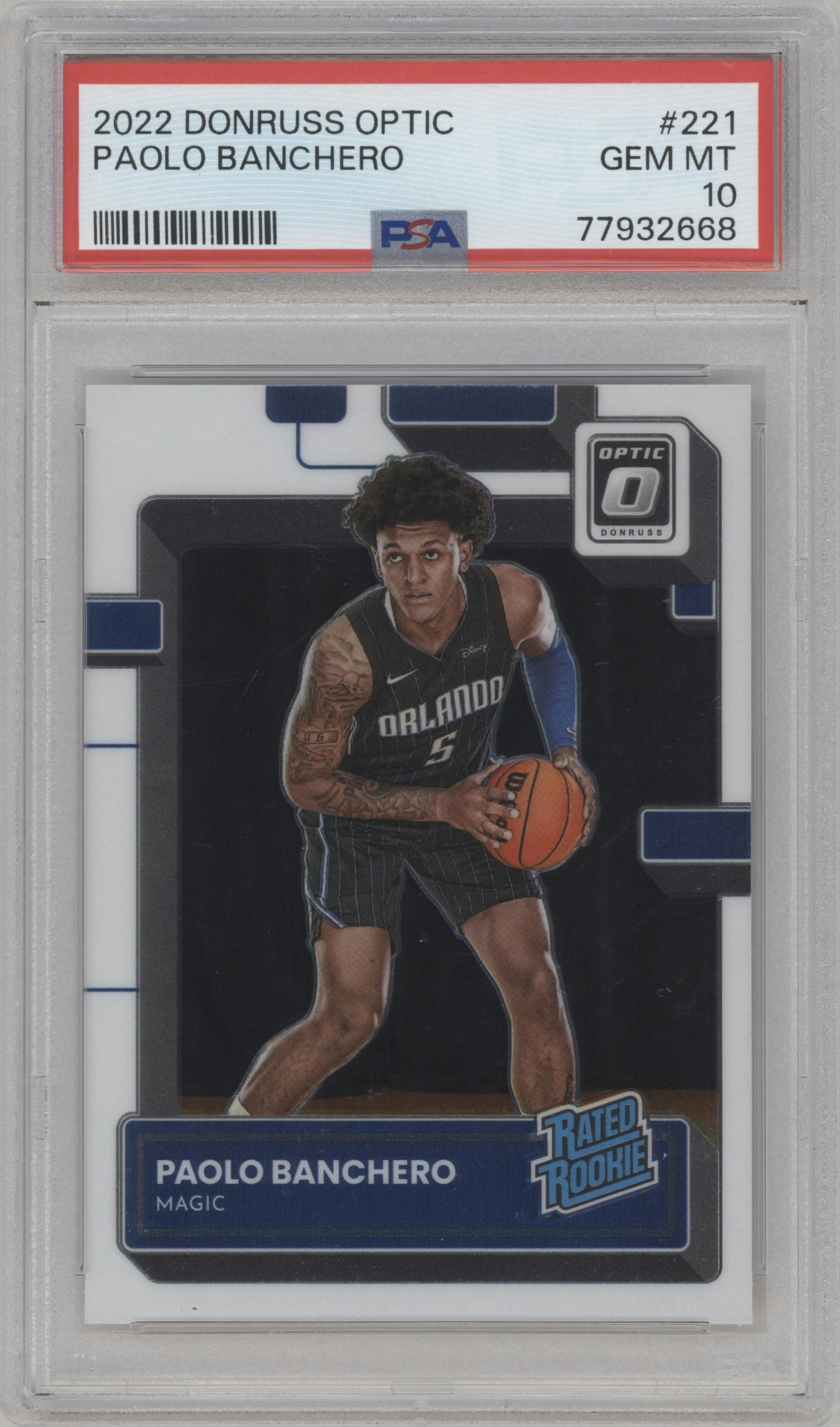 Paolo Banchero from the 2022-23 Panini Donruss Optic  set graded by PSA and given an overall grade of 10.