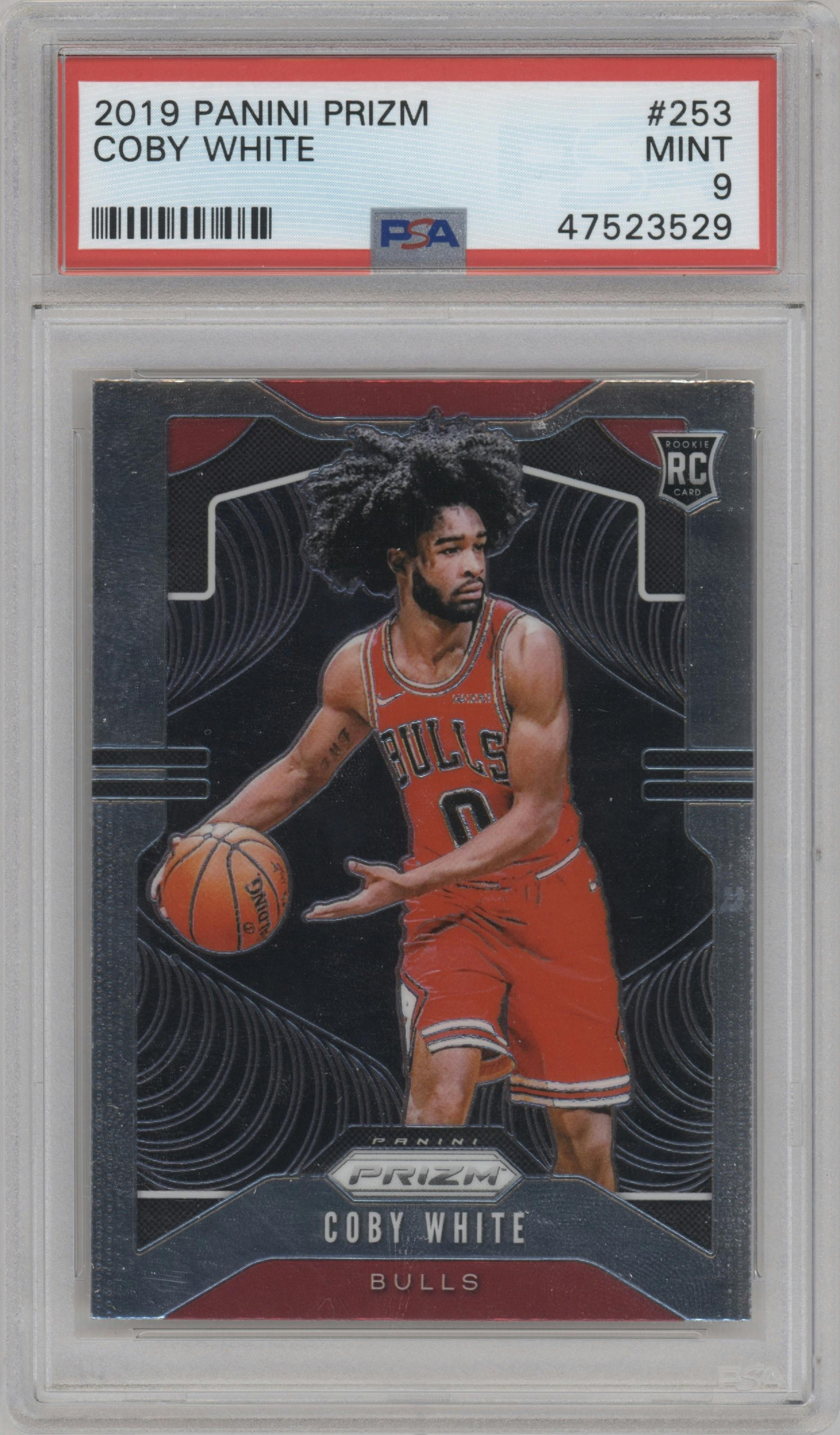Coby White from the 2019-20 Panini Prizm set graded by PSA and given an overall grade of 9.