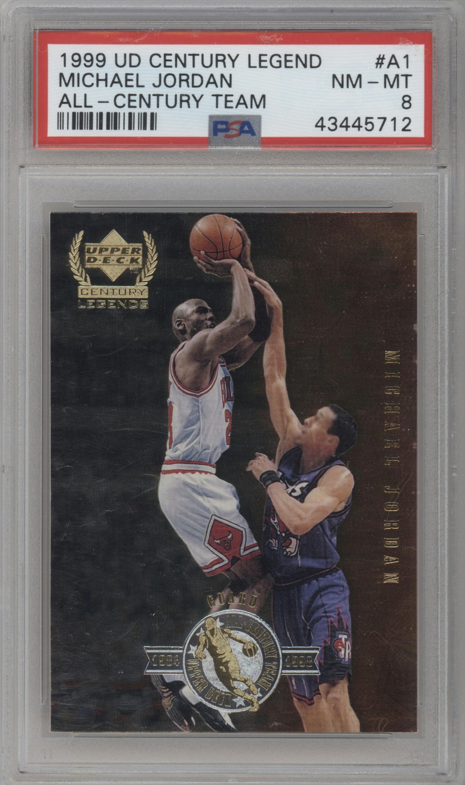 Michael Jordan from the 1998-99 Upper Deck Century Legends set graded by PSA and given an overall grade of 8.
