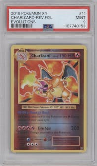 Charizard  from the 2016 Pokemon XY set graded by PSA and given an overall grade of 9.