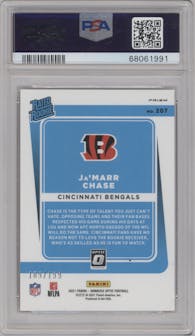 Ja'Marr Chase from the 2021 Panini Donruss Optic set featuring a Orange parallel graded by PSA and given an overall grade of 10.