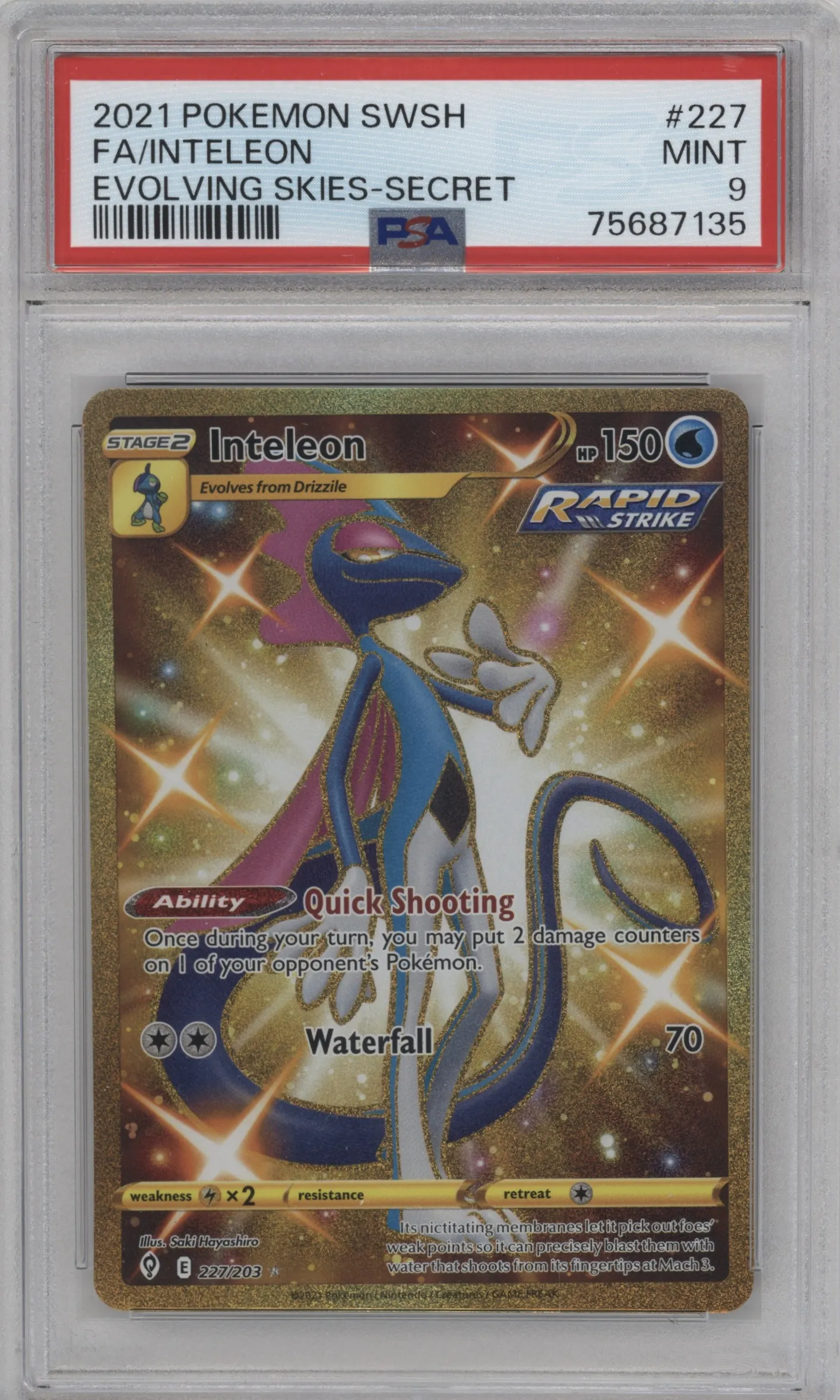 2021 Pokemon SWSH Evolving Skies Inteleon #227 PSA 9