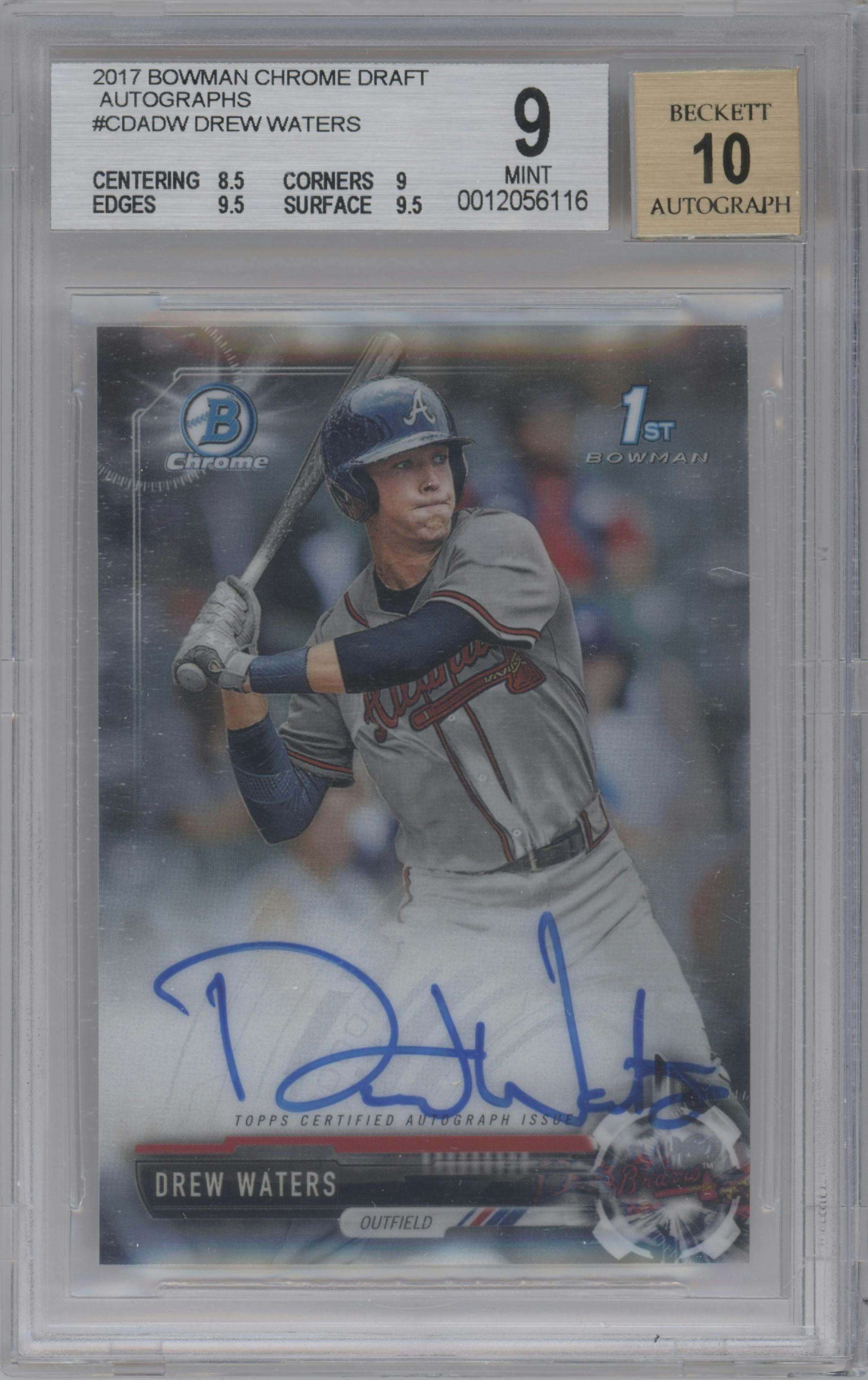 Drew Waters from the 2017 Bowman Draft set graded by Beckett and given an overall grade of 9.