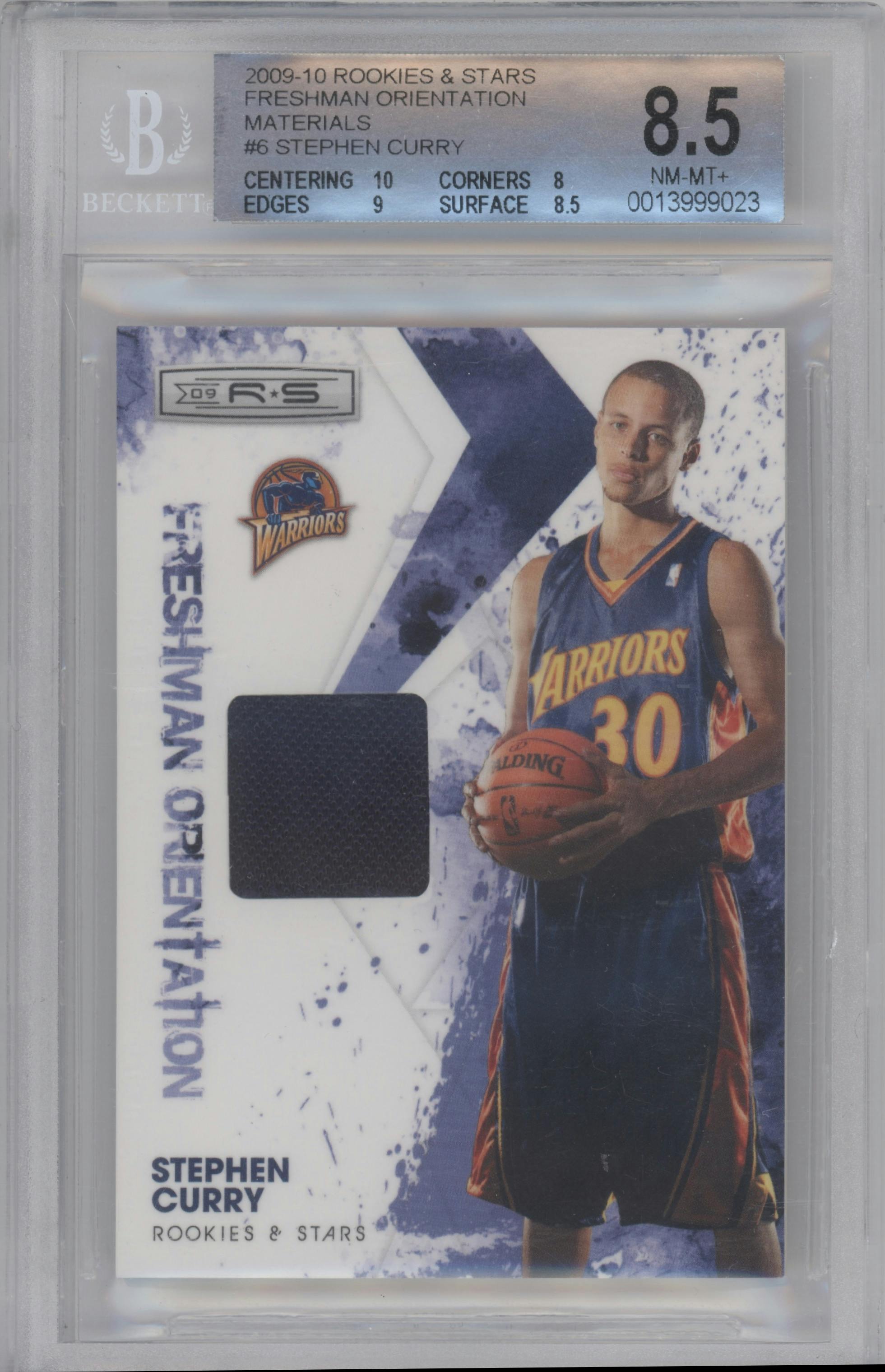 Stephen Curry from the 2009-10 Panini Rookies & Stars set graded by Beckett and given an overall grade of 8.5.