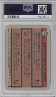 Shohei Ohtani/Parker Bridwell/Troy Scribner from the 2018 Topps Archives set graded by PSA and given an overall grade of 10.