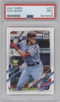 Alec Bohm from the 2021 Topps Series 1 set graded by PSA and given an overall grade of 9.