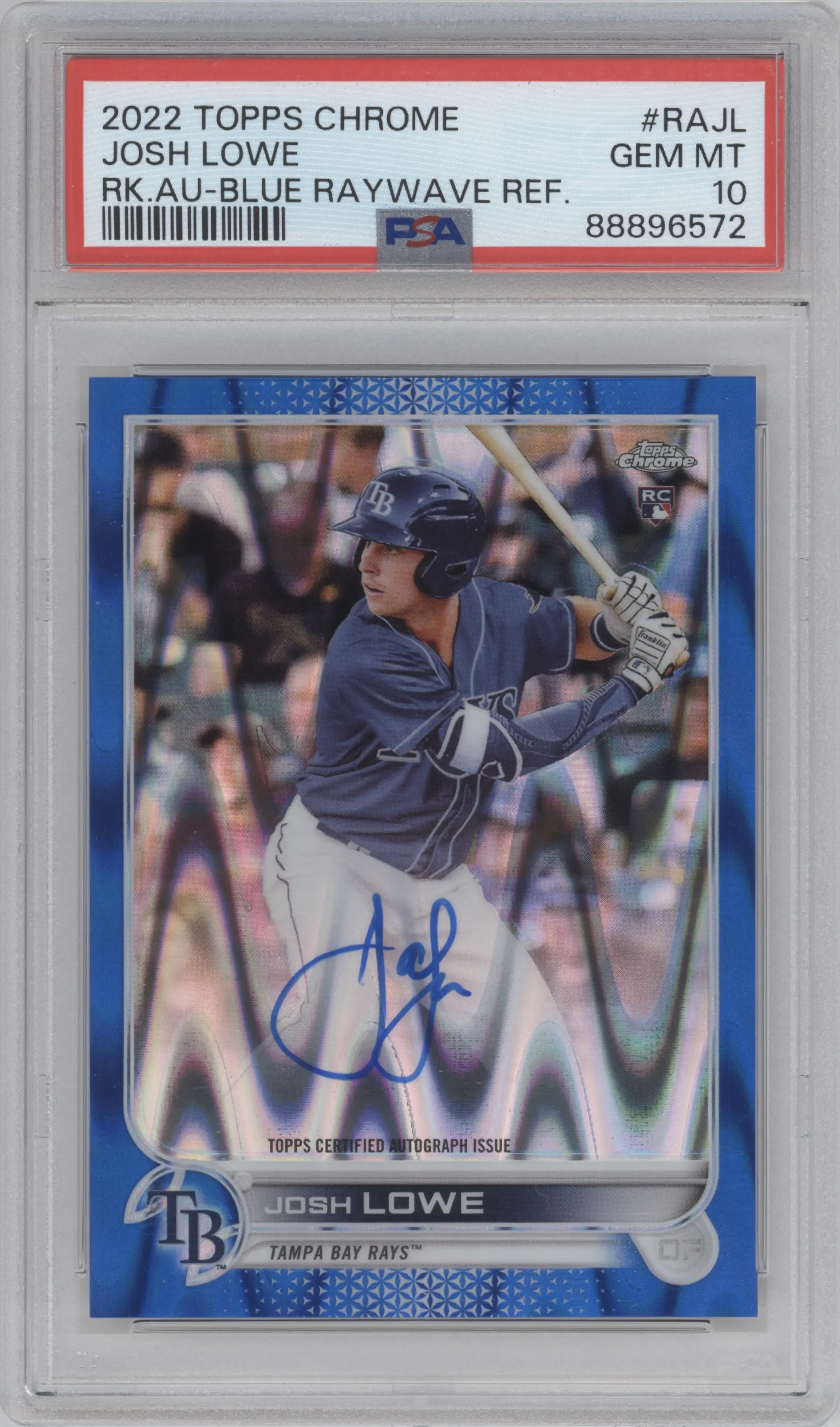 2022 Topps Chrome Rke.Auto Josh Lowe Blue RayWave Refractor #RA-JL PSA 10