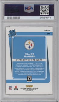 Najee Harris from the 2021 Panini Donruss Optic set featuring a Red Mojo parallel graded by PSA and given an overall grade of 9.