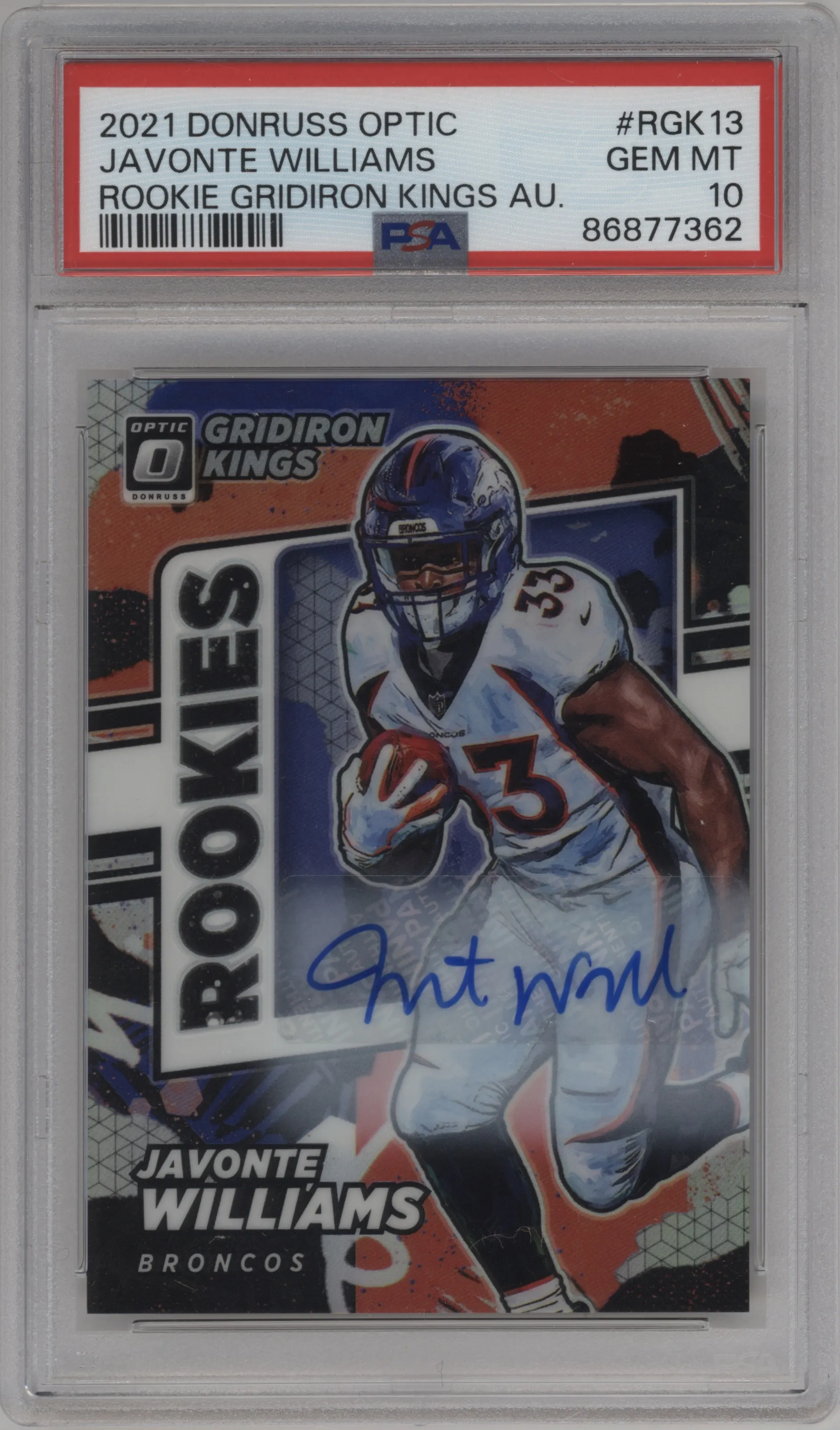 2021 Panini Donruss Optic Rke.GK Auto Javonte Williams #RGK-13 PSA 10