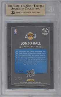 Lonzo Ball from the 2017-18 Panini Donruss Optic set featuring a Aqua parallel graded by Beckett and given an overall grade of 10.