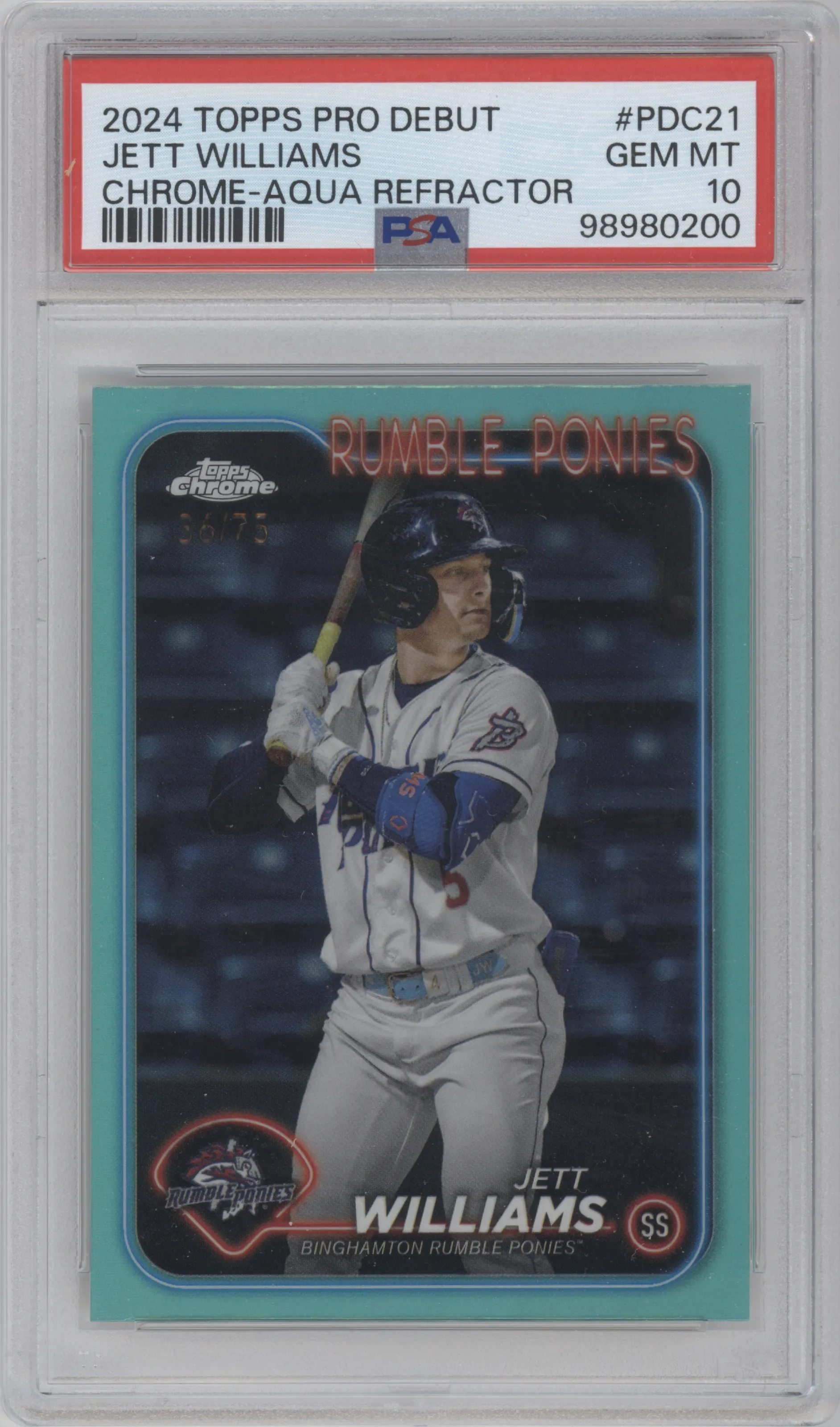 2024 Topps Pro Debut Chrome Jett Williams Aqua Refractor PSA 10