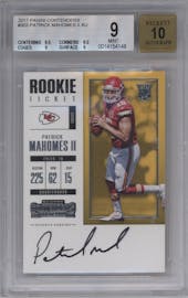 Patrick Mahomes II from the 2017 Panini Contenders set graded by Beckett and given an overall grade of 9.