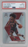 Coby White from the 2019-20 Panini Mosaic  set featuring a Silver parallel graded by PSA and given an overall grade of 10.