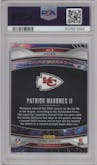 Patrick Mahomes II from the 2024 Panini Prizm set featuring a Green Ice parallel graded by PSA and given an overall grade of 10.