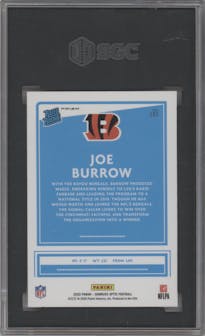 Joe Burrow from the 2020 Panini Donruss Optic set featuring a Holo parallel graded by SGC and given an overall grade of 9.5.