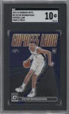Victor Wembanyama from the 2023-24 Donruss Optic set featuring a Purple parallel graded by SGC and given an overall grade of 10.
