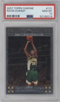 Kevin Durant from the 2007-08 Topps Chrome set graded by PSA and given an overall grade of 10.