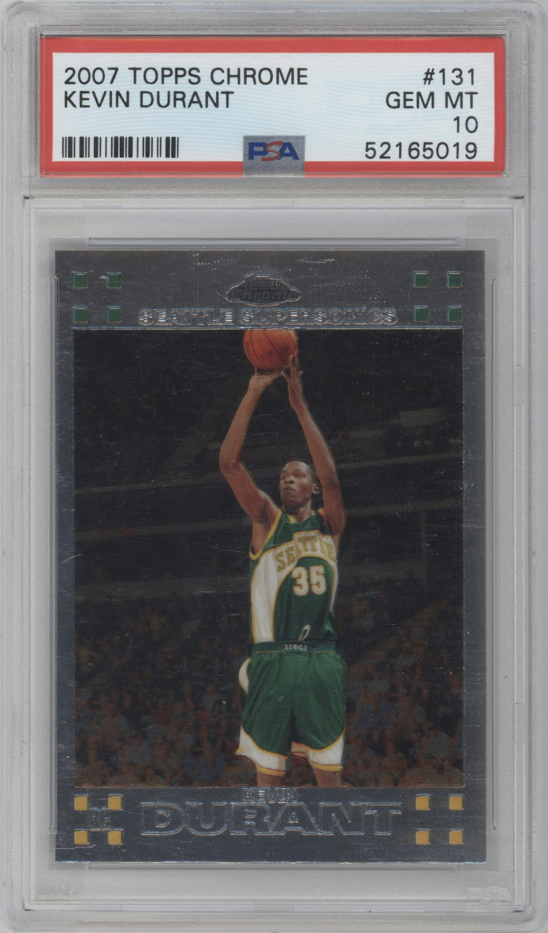 Kevin Durant from the 2007-08 Topps Chrome set graded by PSA and given an overall grade of 10.