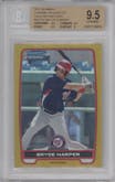 Bryce Harper from the 2012 Bowman set featuring a Gold Refractor	 parallel graded by Beckett and given an overall grade of 9.5.